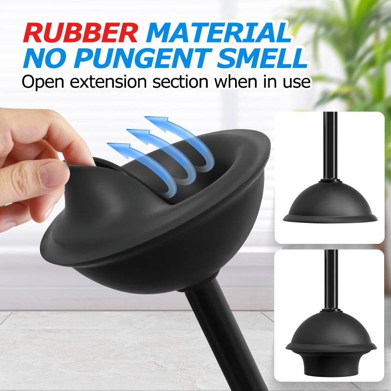 FORASTO 2Pack 2 in 1 Toilet Brush and Plunger Set, Extended Handle Plunger,Toilet Bowl Brush Plunger Set,Clean Gloves,Cleaning Tools,Cleaning Brush,Cleaning Supplies,Toilet Brush Plunger Combo,Black - Image 4